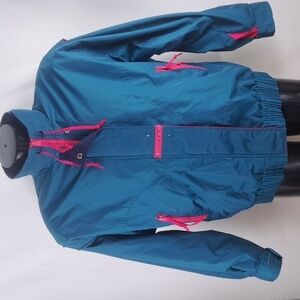 Vintage Cabin Creek full zip & snap teal & pink LG women's windbreaker jacket